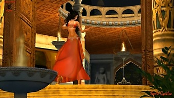 Fantasy Girl With A Red Belly Dances In A Seductive Manner