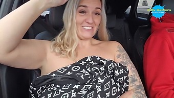 Bold Striptease In A Moving Car During Daytime