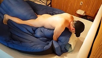 Intimate Encounter With Avian Companion On Bedding, Resulting In A Cum-Covered Comforter.