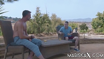 Mariska Enjoys A Threesome With Two Men Outdoors