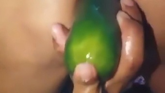 Stepmother'S Open Ass On Display As She Enjoys A Large Cucumber