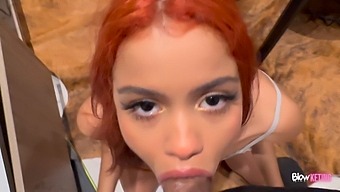 Slim Teen With Red Hair Trades Mkt For Amazing Blowjob