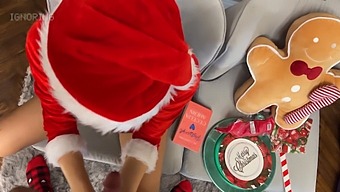 A European Beauty Gives A Sensual Handjob, Then Switches To A Sexy Santa Outfit For A Ball Play