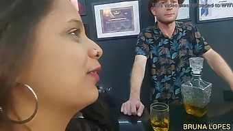 Bruna And Manuh Cortez Have Sex With Barman Malvadinho Who Struggles To Handle Bruna'S Large Breasts And Summons Malvado For Assistance
