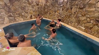 Our Friends And Us Had A Great Time At The Motel, Sharing A Sensual Moment Before Engaging In Complete Intimate Activities On A Red And See-Through Surface