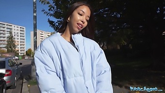 Pov View Of Asian Agent Bouncing Her Round Butt On A Big Cock In Public