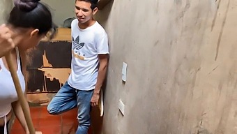 Close Up View Of A Busty Couple Fucking In The Laundry Room Of Their Home