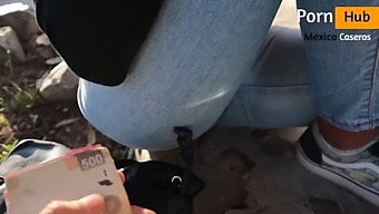 A Brunette Gets A Double Cumshot After Squirting While Having Sex With A Stranger In Public.